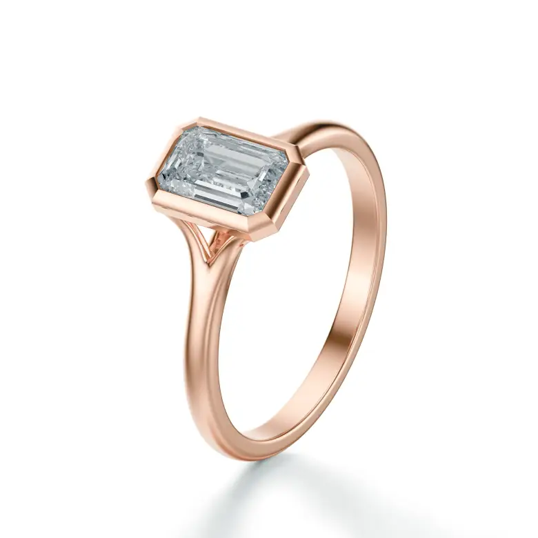 Pierścionek diament szlif szmaragdowy z różowego złota SBPZ_033